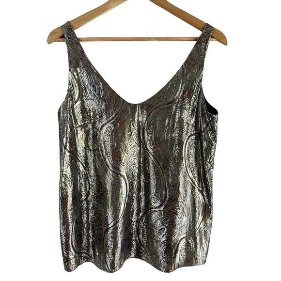 J.Crew Cate Silk Metallic Paisley Cami V-Neck Tank Top in Shimmery Gold, Size 2 - Picture 2 of 13